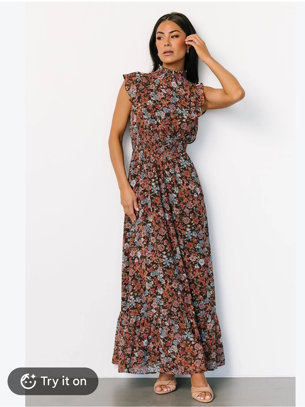 NWT Baltic Born Kearny Ruffle Maxi Dress Brown Floral Size S